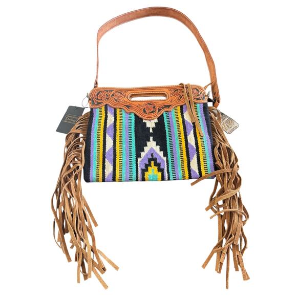 NEW American Darling The Santa Fe Saddle Blanket Fringe Bag - Picture 2 of 13